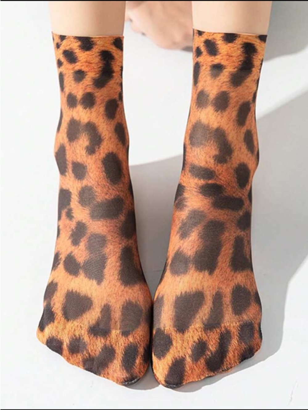 Leopard Print Sheer Socks - Brown/Black